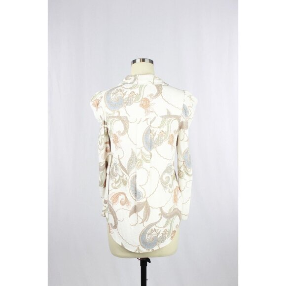 SEE BY CHLOE White Floral Paisley Print Crepe Puff Sleeve Blouse, Size 34/XXS - Picture 6 of 16